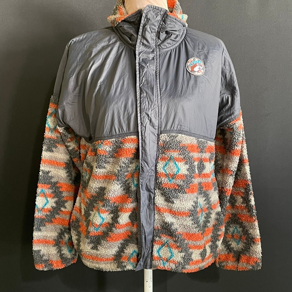 Buc-ee's Fleece Jacket Unisex Medium Grey Orange Multi Good Southwestern Sherpa